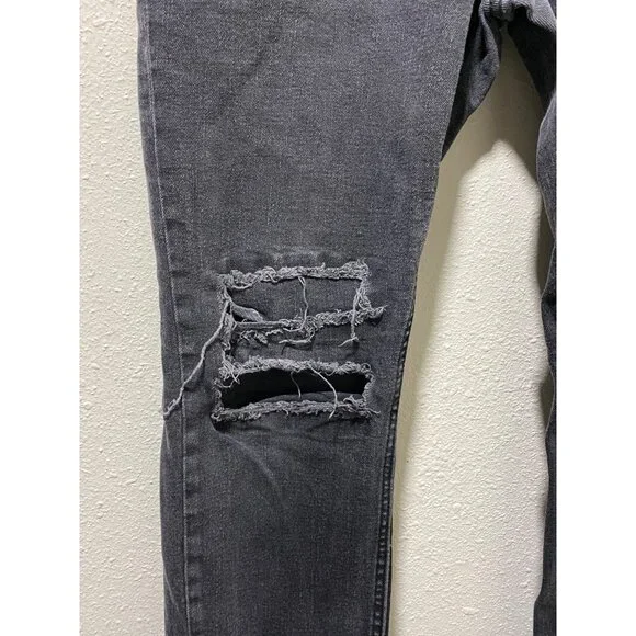 Old Navy Slim BuiltIn Flex Jeans Mens 34x32 Washed Black Distressed Ripped Knees - Picture 5 of 13